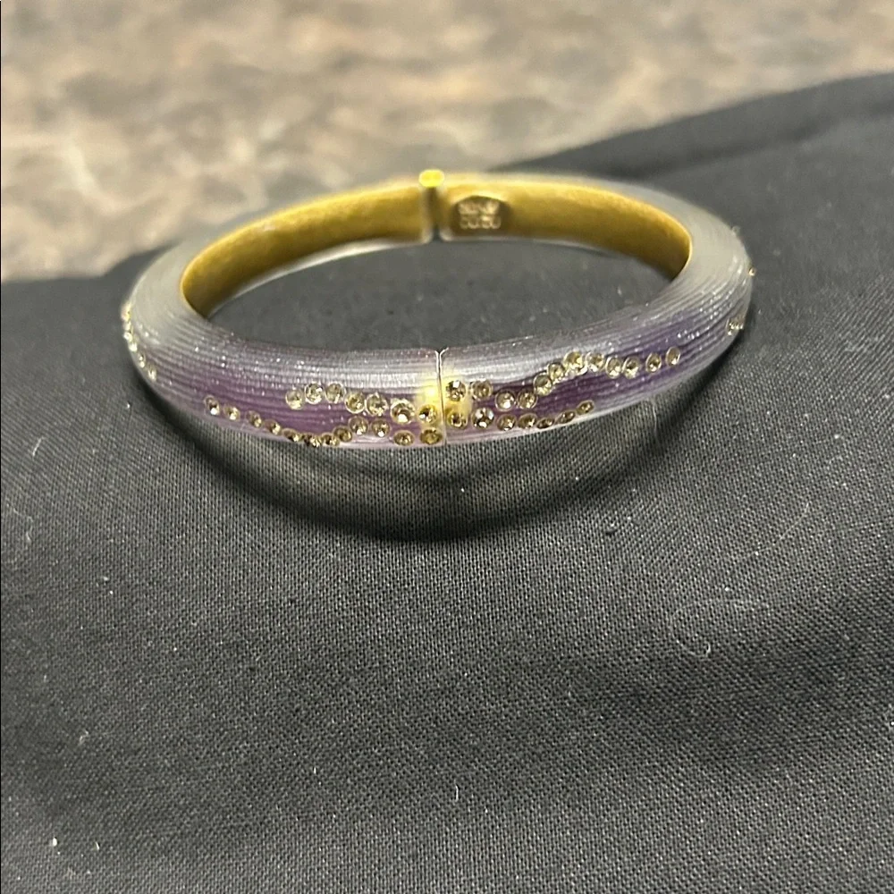Alexis Bittar - Purple Colored Hinge Lucite Bangle Bracelet with Crystals. - Picture 5 of 6